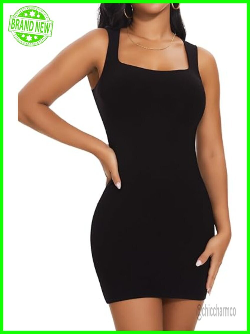 Shaper Dress Built-in Shapewear Square Neck Sleeveless Bodycon Mini Tank Dress